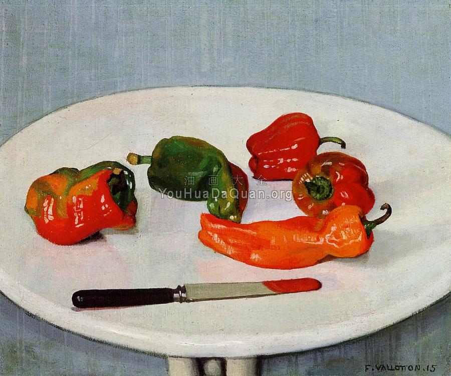 Still Life with Red Peppers on a White Lacquered Table - 菲利克斯·瓦洛东